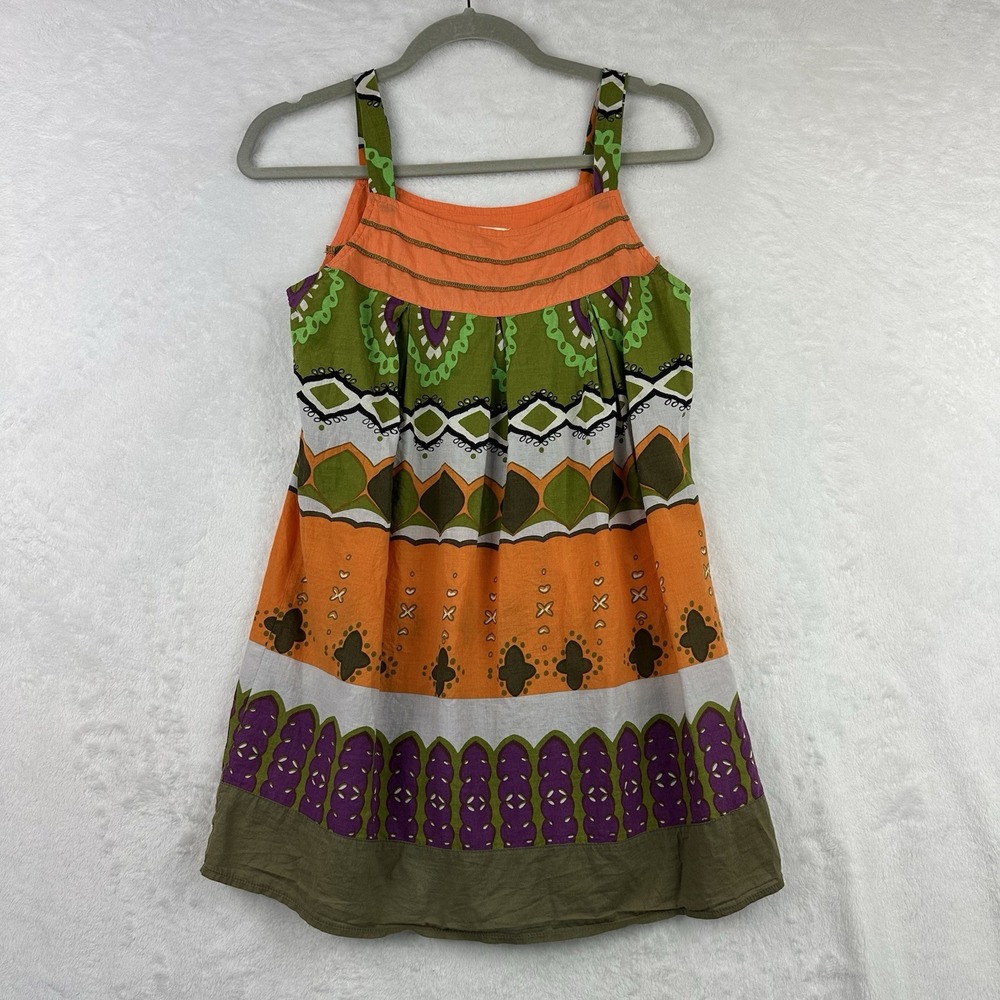 Aryeh Womens Small Top Halter Coral Green Multi Color Geometric Anthropologie